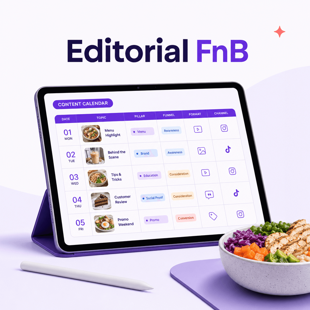 Editorial plan f&b seller — 30 hari + 30 caption jadi