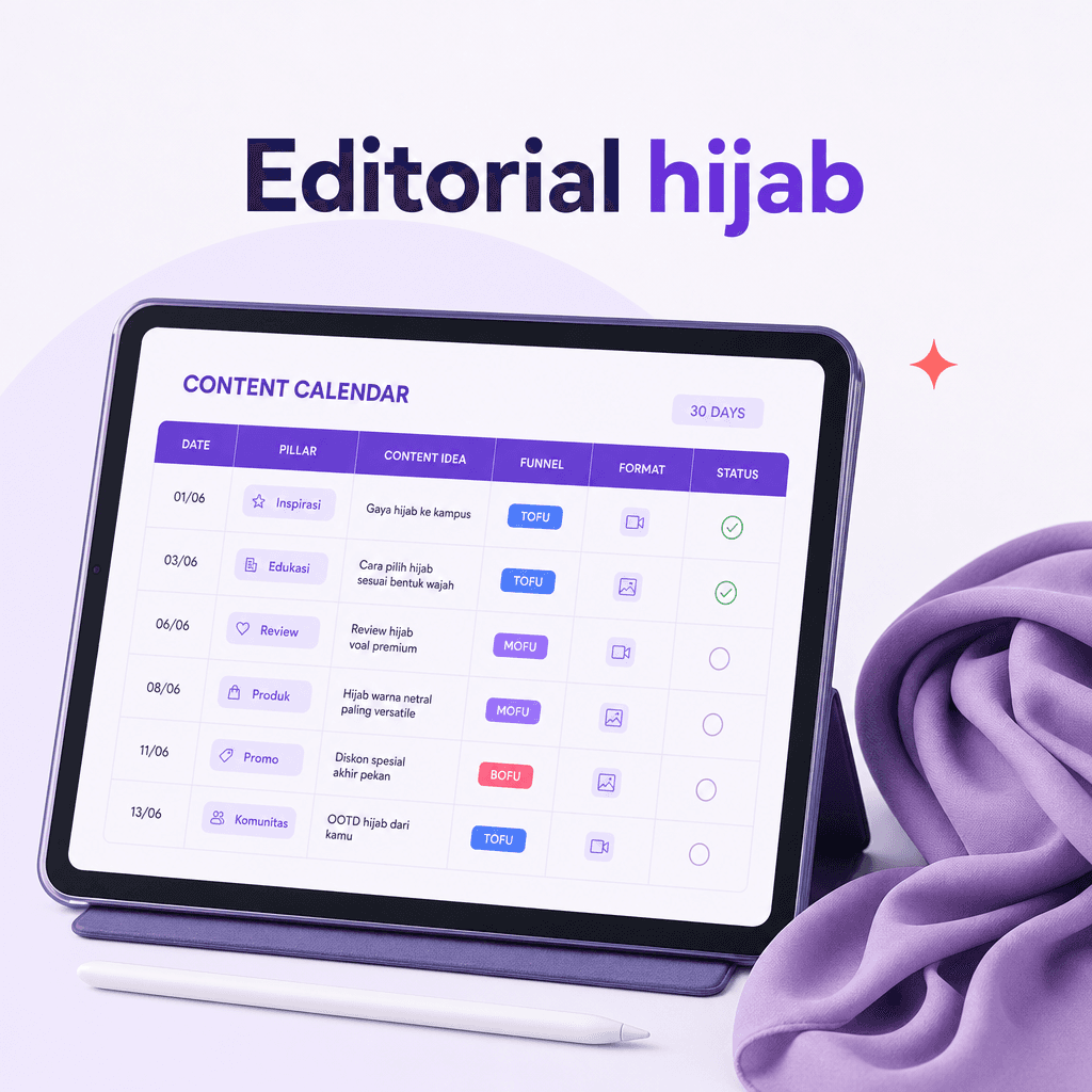 Editorial plan hijab seller — 30 hari + 30 caption jadi