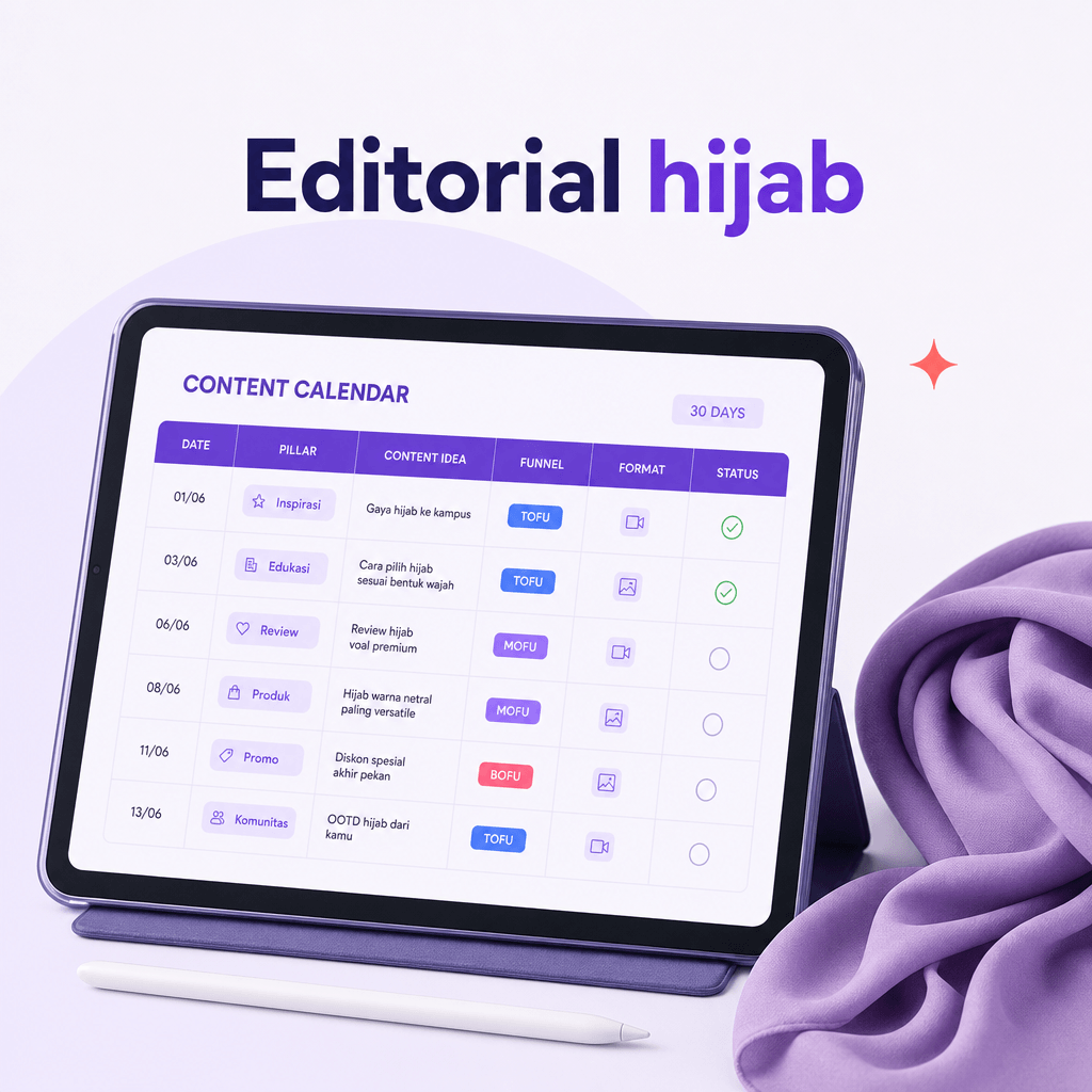 Editorial plan hijab seller — 30 hari + 30 caption jadi