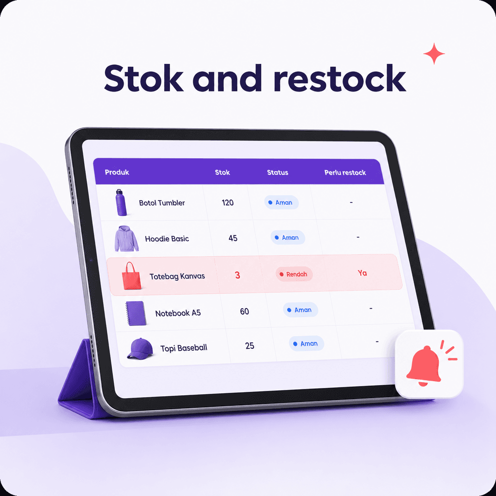 Stok & restock rekap Shopee, TikTok & Tokopedia