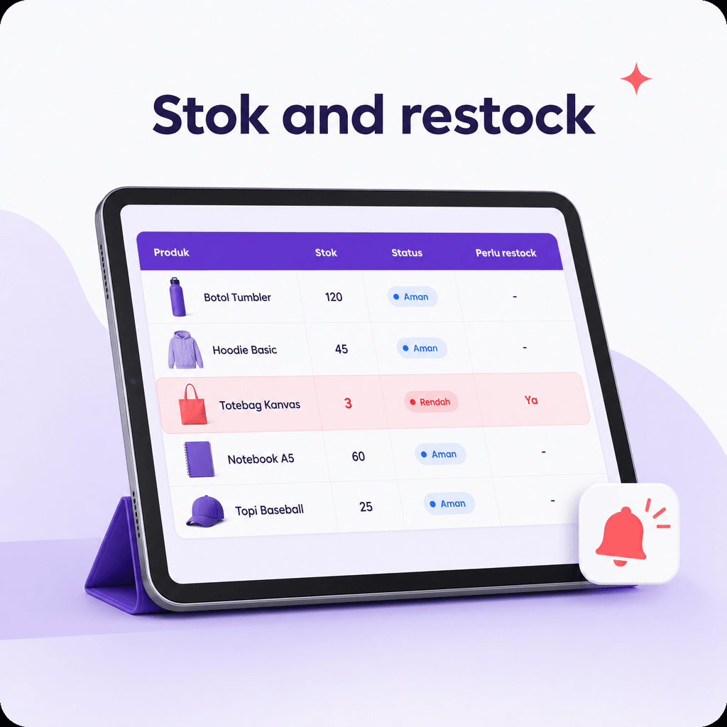 Stok & restock rekap Shopee, TikTok & Tokopedia